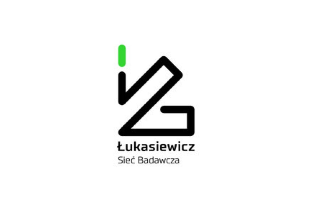 Grafika zawiera logotyp Sieci Badawczej Łukasiewicz, czary napis na białym tle, powyżej logo Sieci Badawczej Łuksiewicz