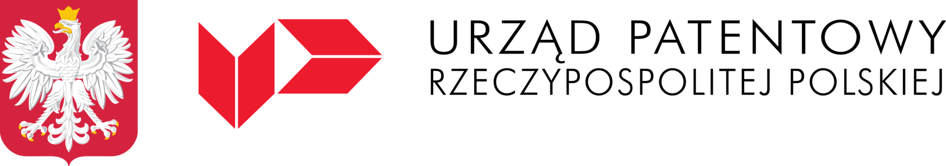 Grafika zawiera logotyp Urzędu Patentowego Rzeczypospolitej Polskiej, czarny napis na białym tle, po lewej stronie biały orzeł w kornie na czerwonym tle oraz czerwone logo