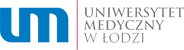 Grafika zawiera logotyp Uniwersytetu Medycznego w Łodzi, czarny napis na białym tle, po lewej stronie widnieje niebieskie logo um